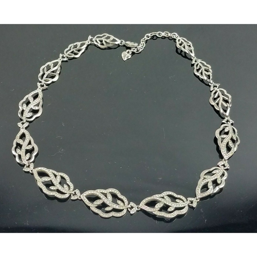 Vintage Carolee Crystal Pave Leaves Collar Choker Silver Tone Necklace Signed